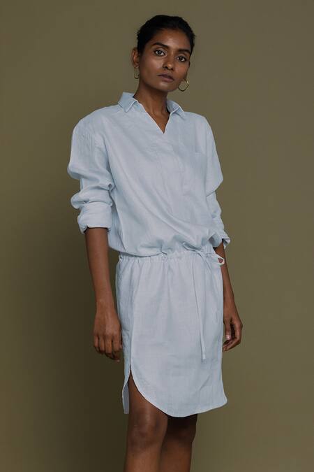 Reistor Blue Hemp Collared Neck Shirt Dress Online at Aza Fashions Reistor_Blue Hemp Collared Neck Shirt Dress _Online_at_Aza_Fashions