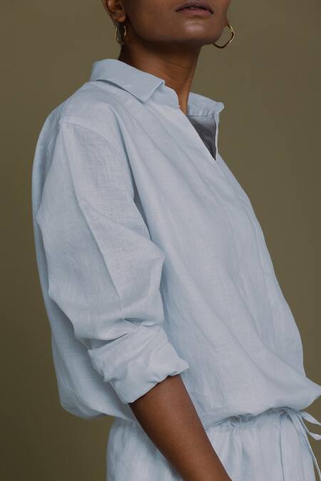 Shop Reistor Blue Hemp Collared Neck Shirt Dress Online at Aza Fashions Shop_Reistor_Blue Hemp Collared Neck Shirt Dress _Online_at_Aza_Fashions