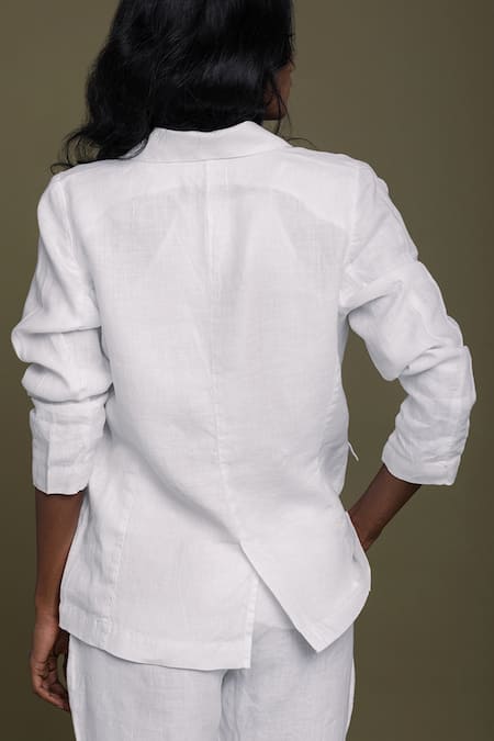 Shop Reistor White Hemp Lapel Collar Blazer at Aza Fashions Shop_Reistor_White Hemp Lapel Collar Blazer _at_Aza_Fashions