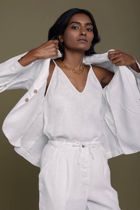 Reistor White Hemp Lapel Collar Blazer Online at Aza Fashions Reistor_White Hemp Lapel Collar Blazer _Online_at_Aza_Fashions