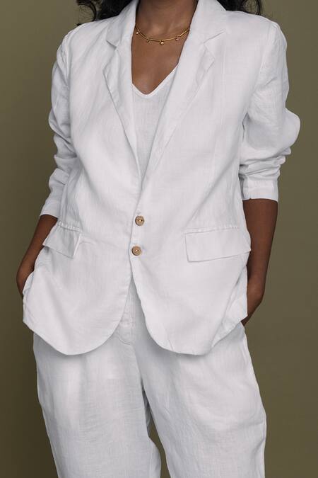 Buy Reistor White Hemp Lapel Collar Blazer Online at Aza Fashions Buy_Reistor_White Hemp Lapel Collar Blazer _Online_at_Aza_Fashions