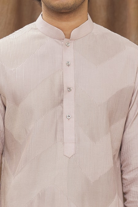 Soniya G_Gold Handloom Silk Chevron, Pintuck Kurta And Salwar Set_at_Aza_Fashions