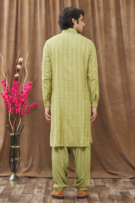 Shop Soniya G Green Handloom Silk Floral, Thread Pathani Kurta And Salwar Set at Aza Fashions Shop_Soniya G_Green Handloom Silk Floral, Thread Pathani Kurta And Salwar Set_at_Aza_Fashions