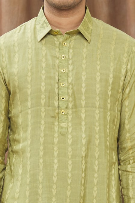 Soniya G Green Handloom Silk Floral, Thread Pathani Kurta And Salwar Set at Aza Fashions Soniya G_Green Handloom Silk Floral, Thread Pathani Kurta And Salwar Set_at_Aza_Fashions