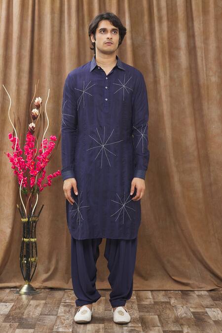 Buy Soniya G Blue Handloom Silk Thread, Star Embroidered Kurta Set Online at Aza Fashions Buy_Soniya G_Blue Handloom Silk Thread, Star Embroidered Kurta Set_Online_at_Aza_Fashions