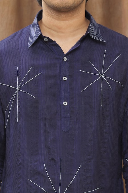 Soniya G Blue Handloom Silk Thread, Star Embroidered Kurta Set at Aza Fashions Soniya G_Blue Handloom Silk Thread, Star Embroidered Kurta Set_at_Aza_Fashions