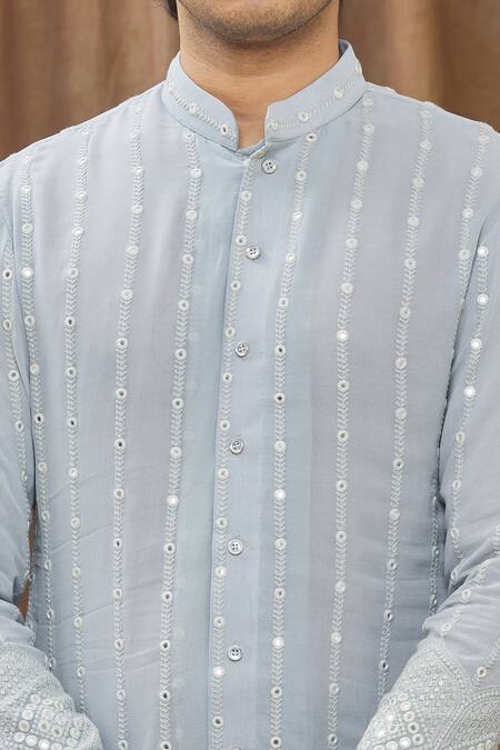 Soniya G_Blue Lucknowi Geometric, Thread Embroidered Kurta And Pant Set_at_Aza_Fashions