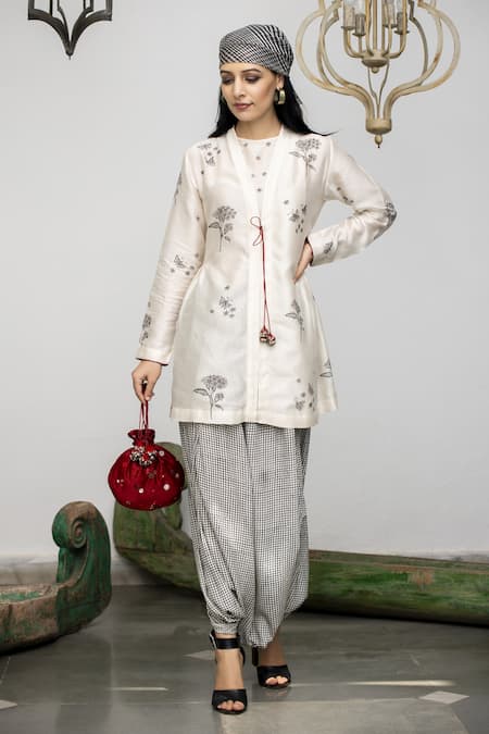 Neeta Bhargava Silk Chanderi Peplum & Draped Pant Set 