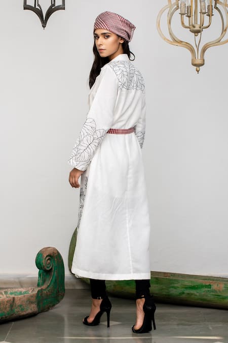 Shop Neeta Bhargava White Crepe, Linen Floral And Leopard Motifs Hand Painted Jacket & Shirt Set at Aza Fashions Shop_Neeta Bhargava_White Crepe, Linen Floral And Leopard Motifs Hand Painted Jacket & Shirt Set _at_Aza_Fashions