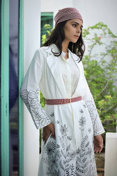 Buy Neeta Bhargava White Crepe, Linen Floral And Leopard Motifs Hand Painted Jacket & Shirt Set Online at Aza Fashions Buy_Neeta Bhargava_White Crepe, Linen Floral And Leopard Motifs Hand Painted Jacket & Shirt Set _Online_at_Aza_Fashions