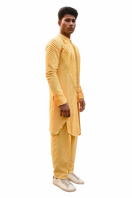 Ankur J Yellow Muslin, Cotton Silk, Gunjan Net Reflex Jaune Embroidered Jacket Pant Set Online at Aza Fashions Ankur J_Yellow Muslin, Cotton Silk, Gunjan Net Reflex Jaune Embroidered Jacket Pant Set _Online_at_Aza_Fashions