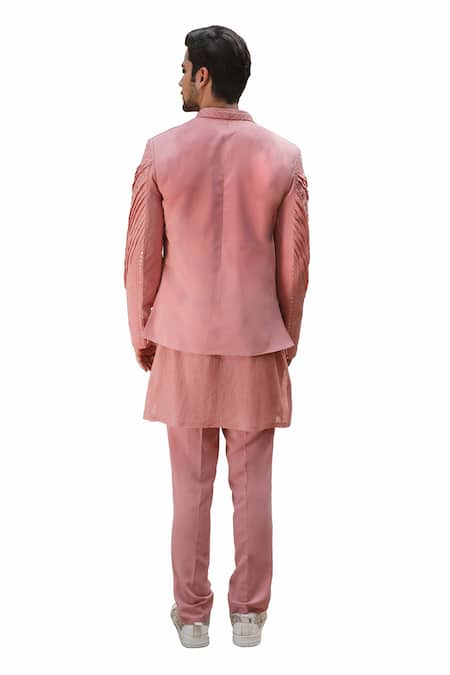Shop Ankur J Peach Cotton Silk Mirror , Thread Reflex Embroidered Jacket Kurta Set at Aza Fashions Shop_Ankur J_Peach Cotton Silk Mirror , Thread Reflex Embroidered Jacket Kurta Set _at_Aza_Fashions
