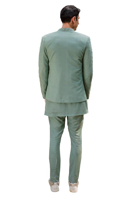 Shop Ankur J Green Cotton Silk Mirror , Thread Reflex Embroidered Jacket Kurta Set at Aza Fashions Shop_Ankur J_Green Cotton Silk Mirror , Thread Reflex Embroidered Jacket Kurta Set _at_Aza_Fashions