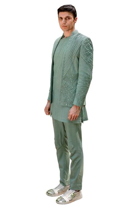 Buy Ankur J Green Cotton Silk Mirror , Thread Reflex Embroidered Jacket Kurta Set Online at Aza Fashions Buy_Ankur J_Green Cotton Silk Mirror , Thread Reflex Embroidered Jacket Kurta Set _Online_at_Aza_Fashions