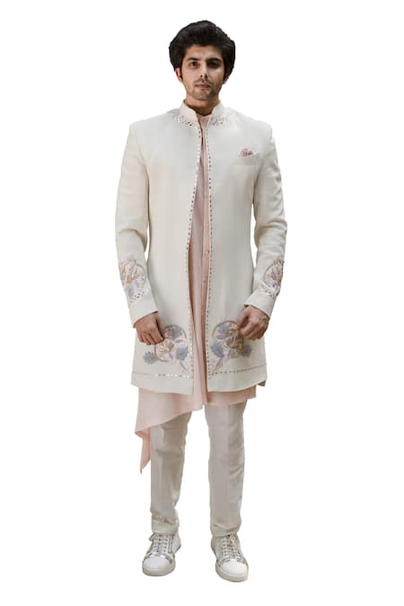 Ankur J Floral Embroidered Jacket Kurta Set 