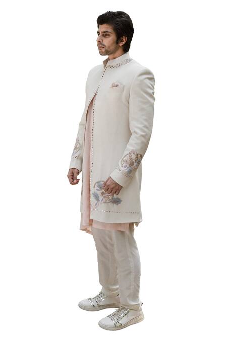 Buy Ankur J Pink Cotton Silk Mirror Work, Resham Work, Floral Embroidered Jacket Kurta Set Online at Aza Fashions Buy_Ankur J_Pink Cotton Silk Mirror Work, Resham Work, Floral Embroidered Jacket Kurta Set _Online_at_Aza_Fashions