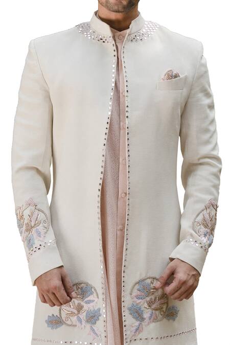 Shop Ankur J Pink Cotton Silk Mirror Work, Resham Work, Floral Embroidered Jacket Kurta Set Online at Aza Fashions Shop_Ankur J_Pink Cotton Silk Mirror Work, Resham Work, Floral Embroidered Jacket Kurta Set _Online_at_Aza_Fashions