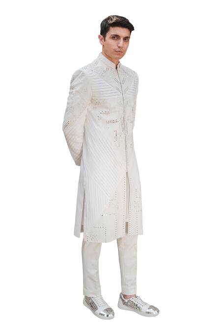 Ankur J White Cotton Silk Mirror , Thread Reflex Sherwani Set Online at Aza Fashions Ankur J_White Cotton Silk Mirror , Thread Reflex Sherwani Set _Online_at_Aza_Fashions