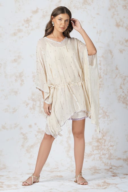 Devyani Mehrotra Embroidered Sheer Kaftan With Shorts 