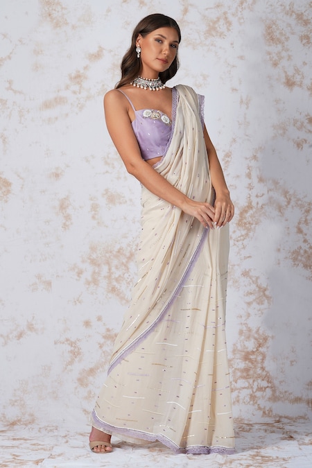 Elevate Your Style With A Lavender Net Organza Saree And Latkan Pallu