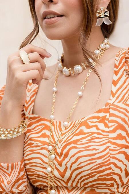 The Iaso Orange Viscose Crinkle Chiffon Abstract Square Neck Print Dress Online at Aza Fashions The Iaso_Orange Viscose Crinkle Chiffon Abstract Square Neck Print Dress _Online_at_Aza_Fashions