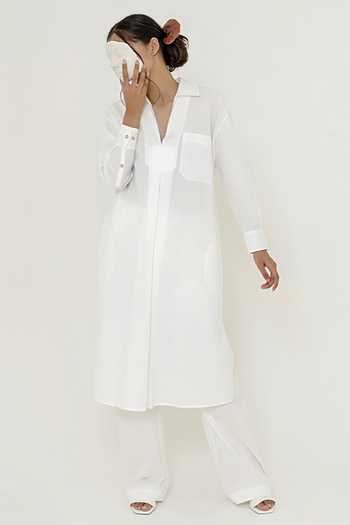 Shop_More Soul_White 100 % Cotton Collared Neck Midi Dress_Online_at_Aza_Fashions