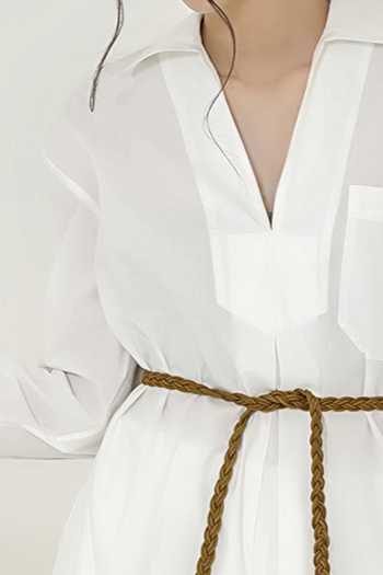 More Soul_White 100 % Cotton Collared Neck Midi Dress_at_Aza_Fashions