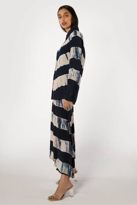 More Soul_Blue 100 % Viscose Tie And Dye Tie-dye Flared Pants_Online_at_Aza_Fashions