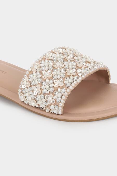 Shop_Aanchal Sayal_Pink Embroidered Dwight Sliders_Online_at_Aza_Fashions