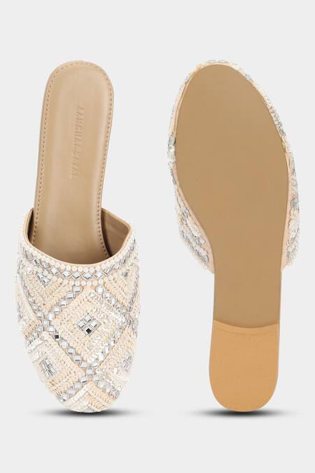 Shop Aanchal Sayal White Embroidered Barry Mules at Aza Fashions Shop_Aanchal Sayal_White Embroidered Barry Mules_at_Aza_Fashions