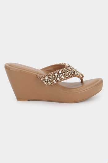 Aanchal Sayal_Brown Embroidery Dusky Wedges_Online_at_Aza_Fashions