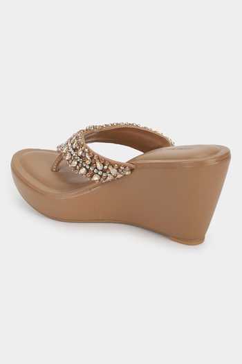 Buy_Aanchal Sayal_Brown Embroidery Dusky Wedges_Online_at_Aza_Fashions