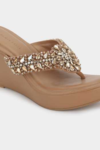 Shop_Aanchal Sayal_Brown Embroidery Dusky Wedges_Online_at_Aza_Fashions