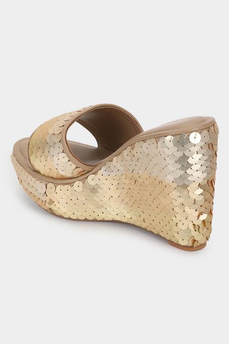 Buy_Aanchal Sayal_Gold Sequins Embroidered Wedges_Online_at_Aza_Fashions
