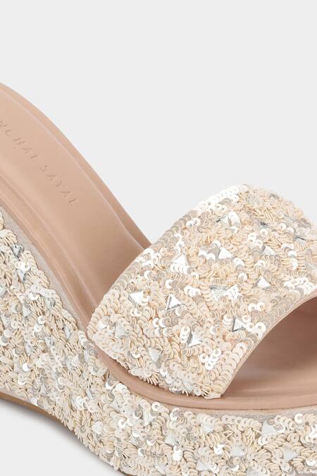 Shop_Aanchal Sayal_Pink Sequins, Embroidery Hope Wedges_Online_at_Aza_Fashions