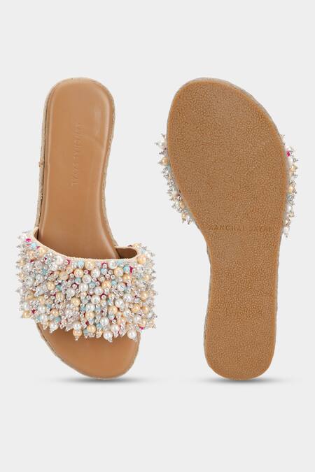 Shop Aanchal Sayal Multi Color Embroidered Margot Sliders at Aza Fashions Shop_Aanchal Sayal_Multi Color Embroidered Margot Sliders_at_Aza_Fashions