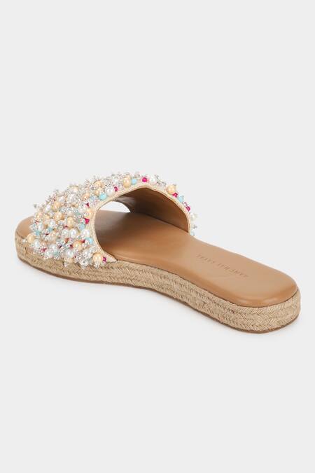 Buy Aanchal Sayal Multi Color Embroidered Margot Sliders Online at Aza Fashions Buy_Aanchal Sayal_Multi Color Embroidered Margot Sliders_Online_at_Aza_Fashions
