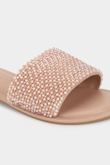Shop_Aanchal Sayal_Pink Embroidered Pembe Sliders _Online_at_Aza_Fashions