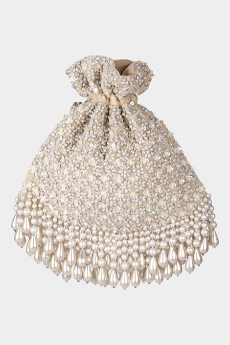 Shop_Aanchal Sayal_White Embroidered Candace Potli_at_Aza_Fashions