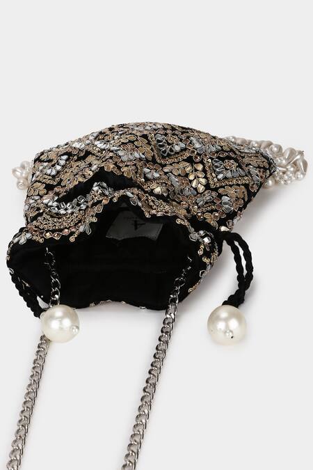 Buy_Aanchal Sayal_Black Embroidered Raven Mirror Potli_Online_at_Aza_Fashions