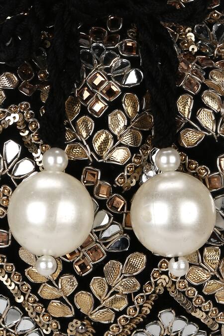 Shop_Aanchal Sayal_Black Embroidered Raven Mirror Potli_Online_at_Aza_Fashions