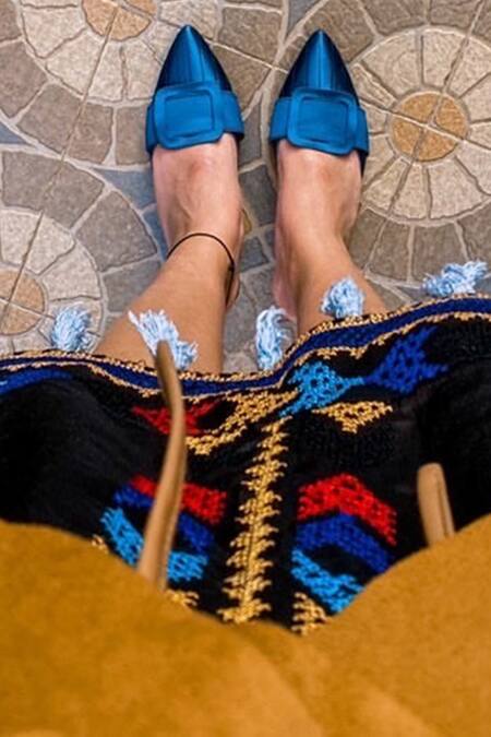 The Frou Frou Studio_Blue Plain Audrey Metallic Kitten Heel Mules_Online_at_Aza_Fashions