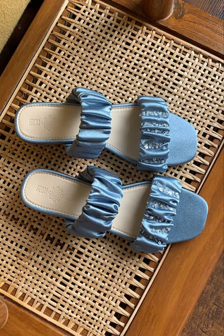 THE FROU FROU STUDIO Blue Embellished Inara Ruffle Sandals