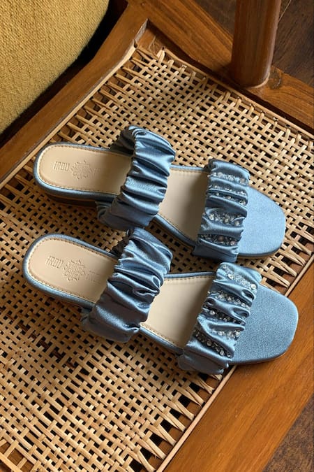 The Frou Frou Studio_Blue Beads Embellished Ruffle Sandals_Online_at_Aza_Fashions