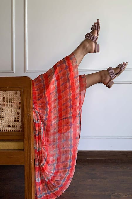 The Frou Frou Studio_Peach Embroidery Embellished Ruffle Sandals_Online_at_Aza_Fashions