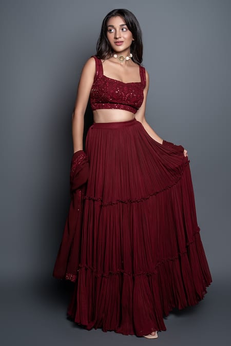 Shahmeen Husain Tiered Pleated Lehenga Set 