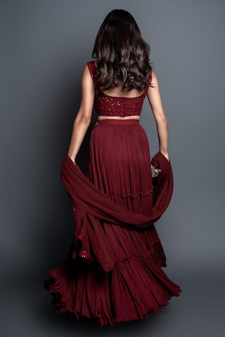 Shahmeen Husain Tiered Pleated Lehenga Set 