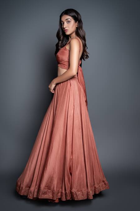 Shop Shahmeen Husain Brown Cotton Silk Zari Sweetheart Neck Lehenga Set Online at Aza Fashions Shop_Shahmeen Husain_Brown Cotton Silk Zari Sweetheart Neck Lehenga Set _Online_at_Aza_Fashions