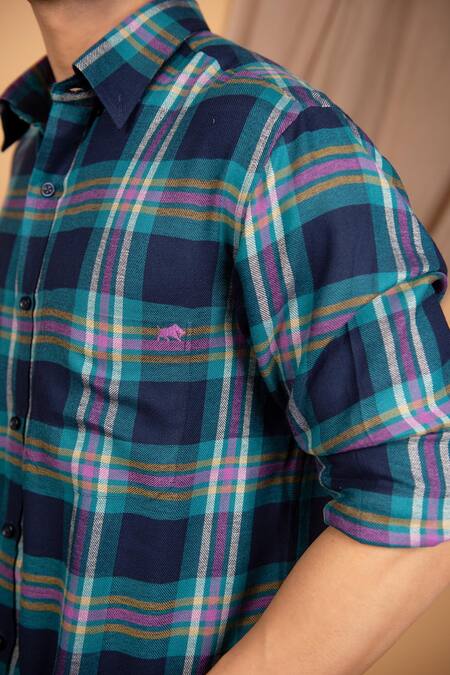 The MeN'S Kompany Blue Cotton Checkered Shirt Online at Aza Fashions The MeN'S Kompany_Blue Cotton Checkered Shirt _Online_at_Aza_Fashions