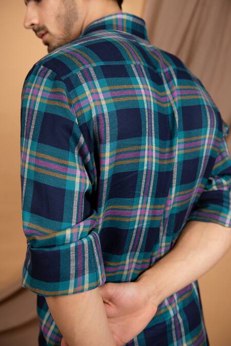 Buy The MeN'S Kompany Blue Cotton Checkered Shirt Online at Aza Fashions Buy_The MeN'S Kompany_Blue Cotton Checkered Shirt _Online_at_Aza_Fashions